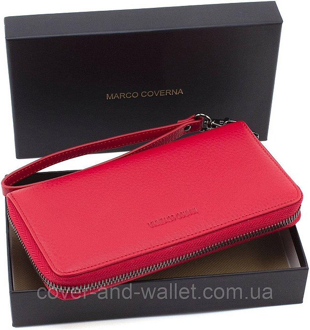 Елітний жіночий гаманець клатч із натуральної шкіри червоного кольору на блискавці Marco Coverna Київ - фото 4
