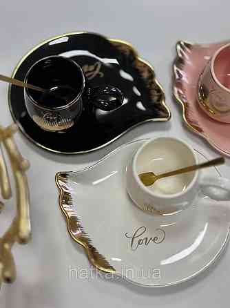 Чашка з блюдцем і ложкою 180 мл "Крилька" Olens чорна Київ