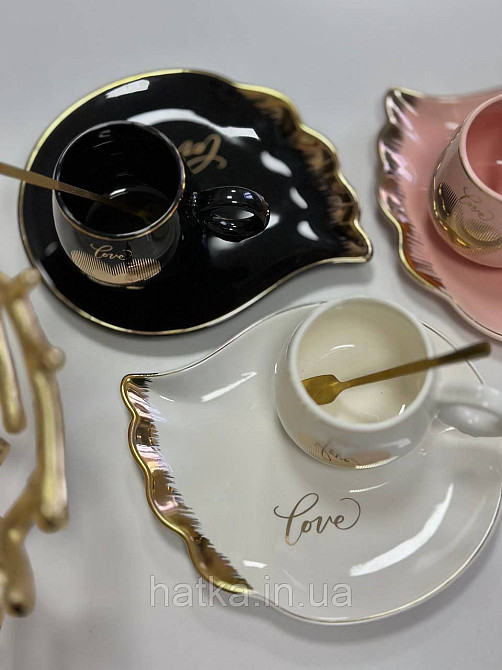 Чашка з блюдцем і ложкою 180 мл "Крилька" Olens чорна Київ - фото 3