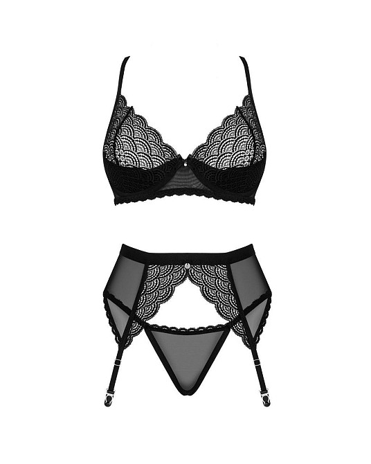 Комплект Obsessive Chemeris 3-pcs set XL/2XL, стринги, пояс для чулок, бюстгальтер Sex Aura Киев - изображение 3