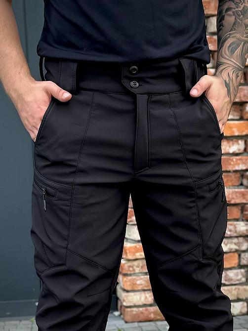 Тактический демисезонный мужской костюм soft shell черный, военная форма софт шелл с молнией Львов - изображение 9