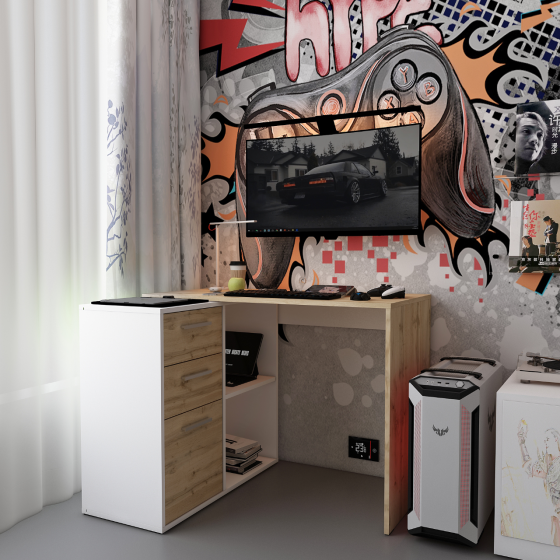 Офісний стіл Doros T8 Білий/Дуб Артизан 100х83х75 (DRS-011512) Львів