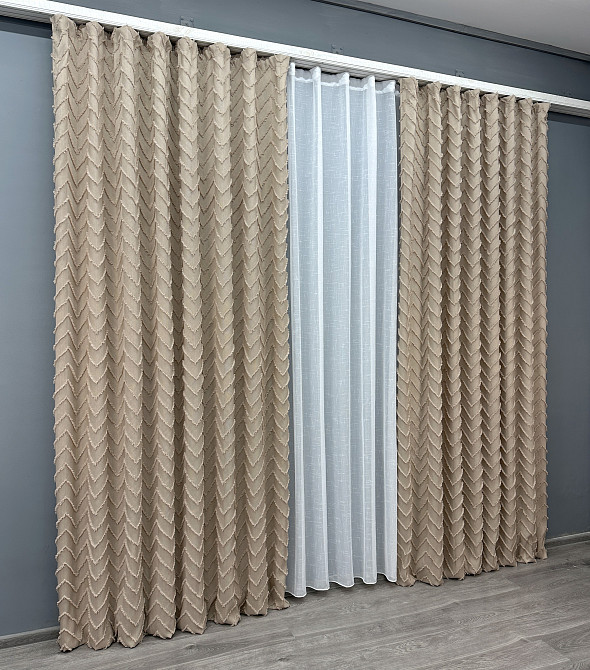 Комплект штор VR-Textil Лен Букле № 1812ш Бежевый 150х295 см 2 шт (33-0788) Киев - изображение 4