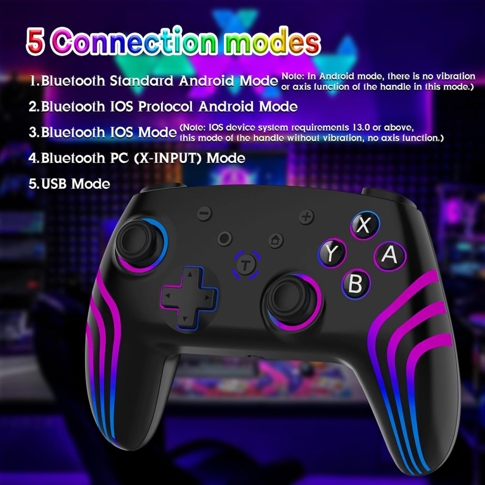 Беспроводной геймпад Hauibela SZ-933A для Nintendo Switch/Lite/OLED, Bluetooth, Turbo, 6-осевой гироскоп, Dual Vibration, черный Киев - изображение 8