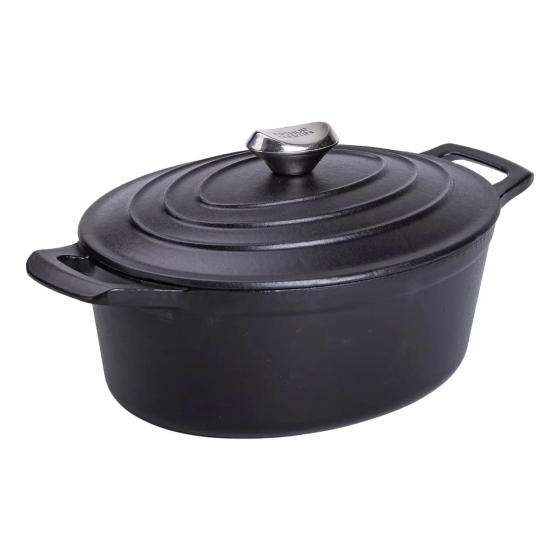 Гусятниця чавунна з кришкою 3 л Ø22 см чорна, каченята казан для тушкування запікання кухонний посуд HP-1-11-BLACK Коломия