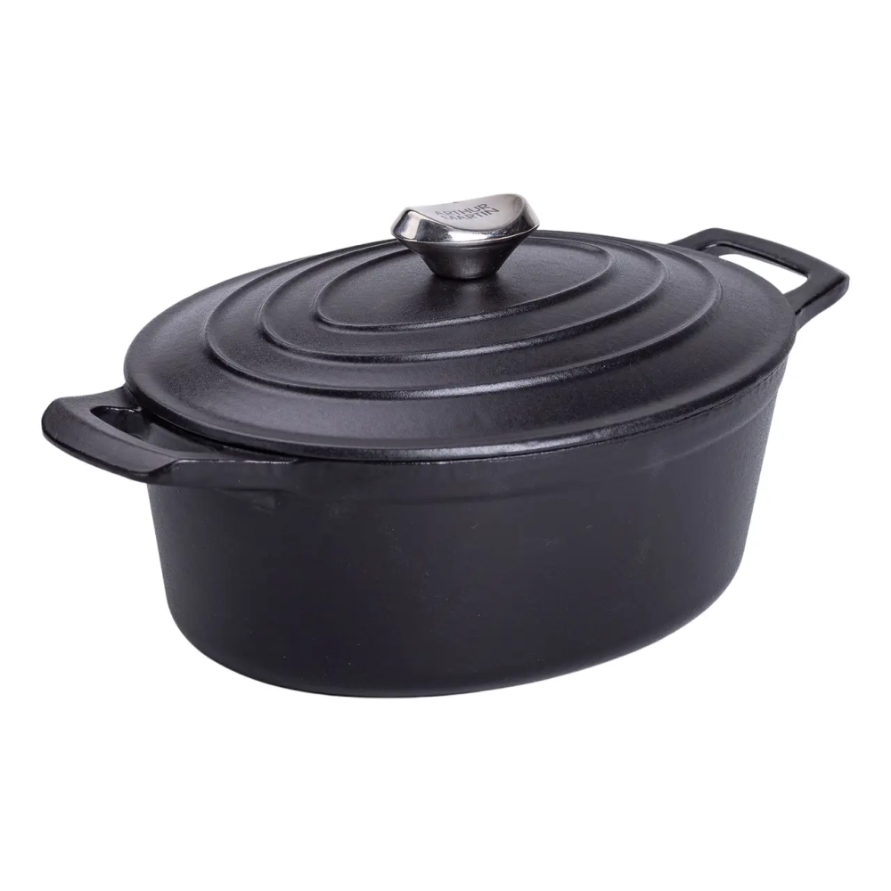 Гусятниця чавунна з кришкою 3 л Ø22 см чорна, каченята казан для тушкування запікання кухонний посуд HP-1-11-BLACK Коломия - фото 1