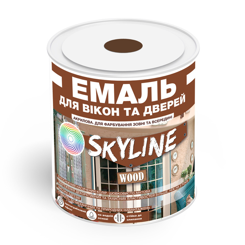 Акрилова емаль для вікон та дверей SkyLine Wood без запаху, з протигрибковим ефектом, коричнева, 0.75 л Харків - фото 9