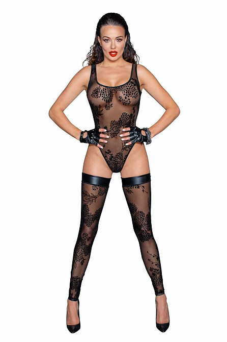 Боди Noir Handmade F242 Tulle body with patterned flock embroidery, XL Sex Aura Киев - изображение 3