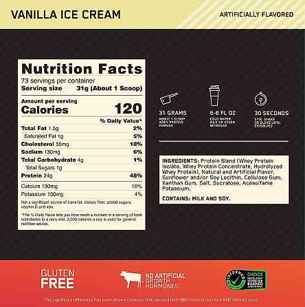 Протеин Optimum Nutrition Gold Standard 100% Whey 2273 g (Vanilla Ice Cream) EU Луцк
