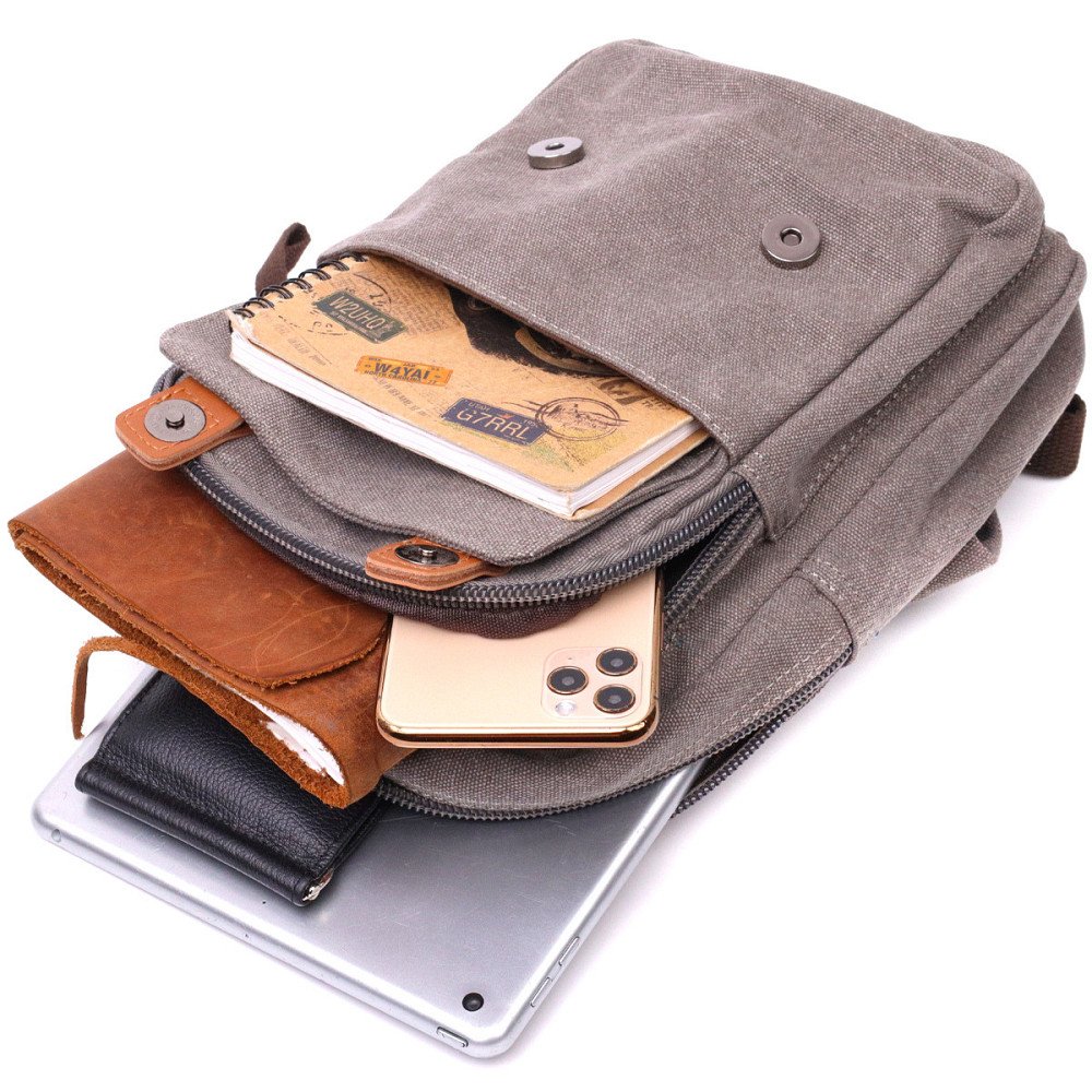 Оригінальна сумка-рюкзак з двома відділеннями із щільного текстилю Vintage 22161 Сірий Київ - фото 4