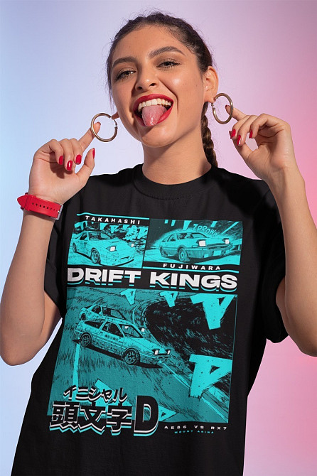Футболка для мальчика аниме Дрифт Кингс Раке Кар оверсайз (рост от 165 до 180 ) Черний AnimeJ0375m Днепр - изображение 2