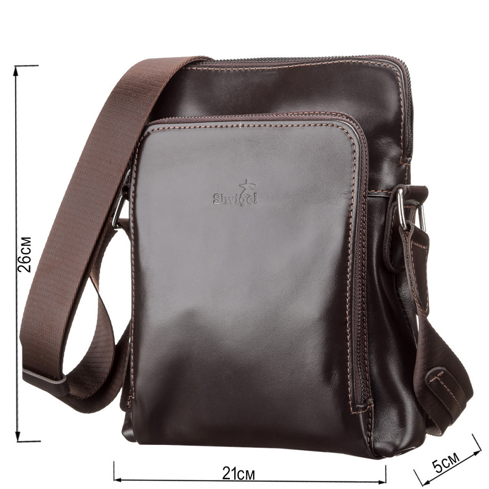 Сумка чоловіча SHVIGEL 11100 шкіряна Коричнева Київ - фото 3