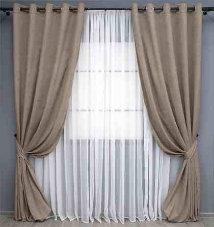Комплект штор на люверсах VR-Textil Мікровелюр Petek № 1487ш 150х270 см 2 шт Какао (37-0212) Київ