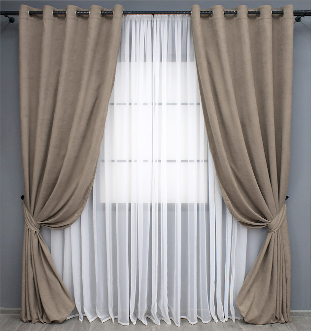 Комплект штор на люверсах VR-Textil Мікровелюр Petek № 1487ш 150х270 см 2 шт Какао (37-0212) Київ - фото 2