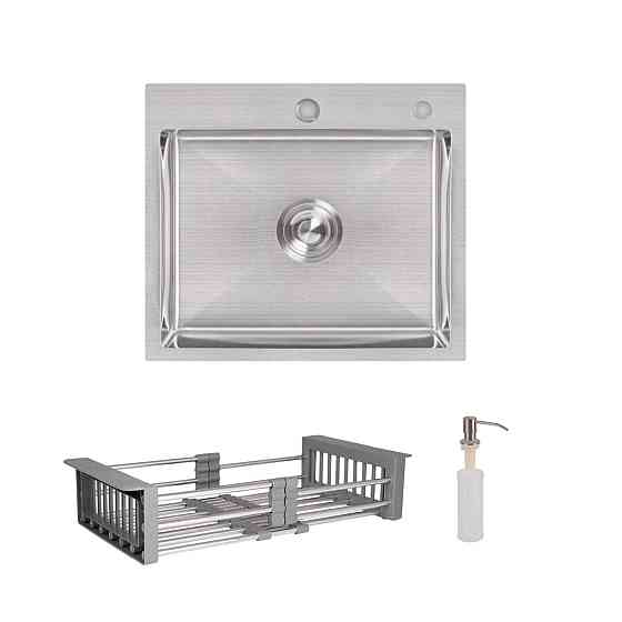 Комплект Lidz Handmade H5045 Мийка для кухні інтегрована Brushedв комплекті з дозатором + Lidz K01G Кошик для кухонної мийки Київ