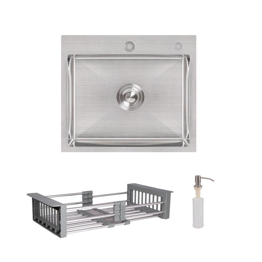 Комплект Lidz Handmade H5045 Мийка для кухні інтегрована Brushedв комплекті з дозатором + Lidz K01G Кошик для кухонної мийки Київ - фото 1