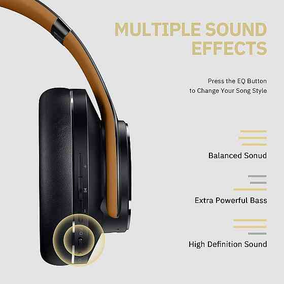Bluetooth-наушники DOQAUS Over-Ear, 52 ч работы, Bluetooth 5.0, 3 EQ, HiFi, микрофон, черные/коричневые Киев