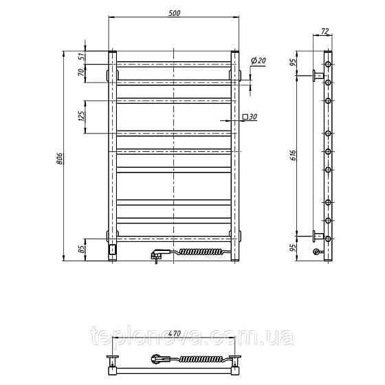 Полотенцесушитель Классик Квадро 500х800 Sensor правый с таймером, чёрный муар Черновцы