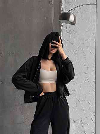 Женский прогулочный костюм двойка: кофта и штаны турецкий велюр Черный, 46/48 Одесса