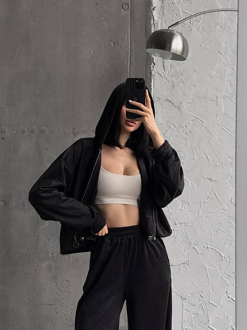 Женский прогулочный костюм двойка: кофта и штаны турецкий велюр Черный, 46/48 Одесса - изображение 3