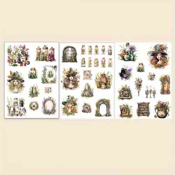 Набір магічних вінтажних наліпок Зілля та Відьма, 120 шт Київ