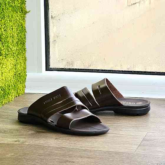 Мужские Шлёпанцы Тапочки Сланцы Коричневые Кожаные (размеры: 41,42,43,44,45) Днепр