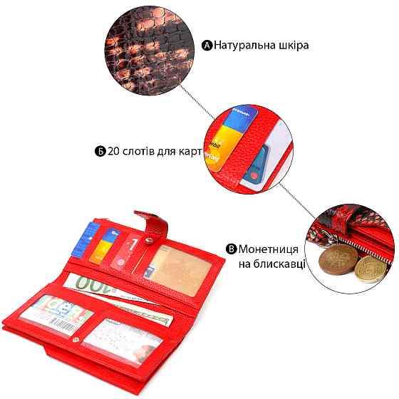 Функциональный женский кошелек из натуральной кожи с тиснением под змею CANPELLINI 21638 Разноцветный Киев
