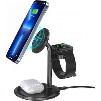 Зарядное устройство Choetech 15W 3-in-1 Magnetic Wireless Fast Charger black (T585-F-101-CCBK) Винница