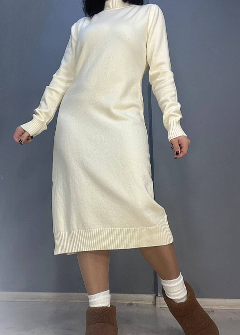 Сукня жіноча Accorddream 2858 светр довга оверсайз комір стійка розріз one size, молочний, one size Київ - фото 7