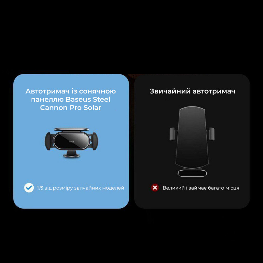 Автотримач для телефона Baseus Steel Cannon pro Solar Electric Car Mount Black Ковель - изображение 10