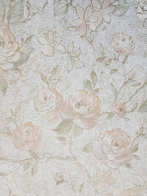 Шпалери вінілові на флізеліні Grandeco Anastasia метрові квіти троянди структурні червоні із золотом на білому Київ - фото 3