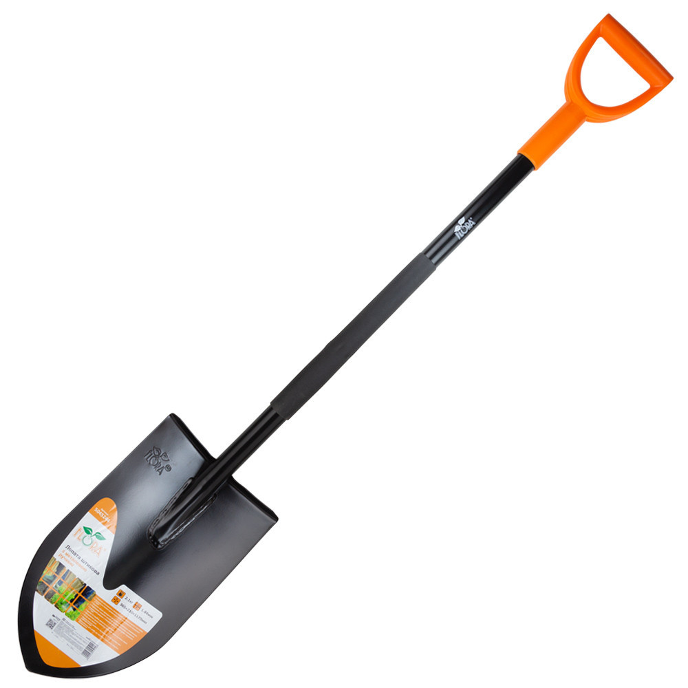 Лопата штыковая с металлической ручкой 365×210×1170мм 2.1кг (американка) FLORA (5045244) Ровно - изображение 1