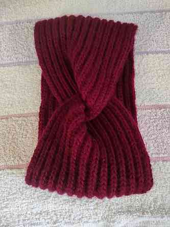 Повязка женская на голову вязаная теплая  бордовая топ Киев
