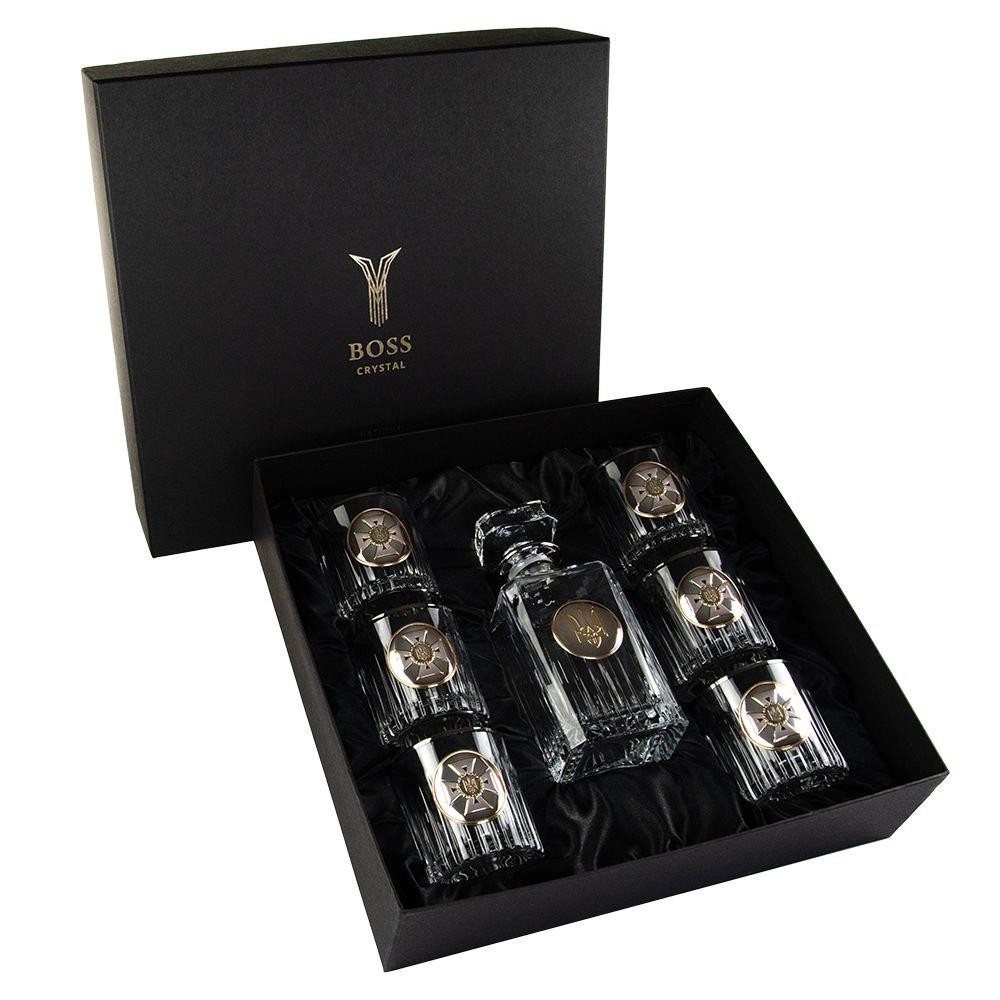Набор для виски МНС Boss Crystal хрусталь (6 бокалов по 360 мл + графин 750 мл) декорирован платиной, серебром и позолотой Киев - изображение 1