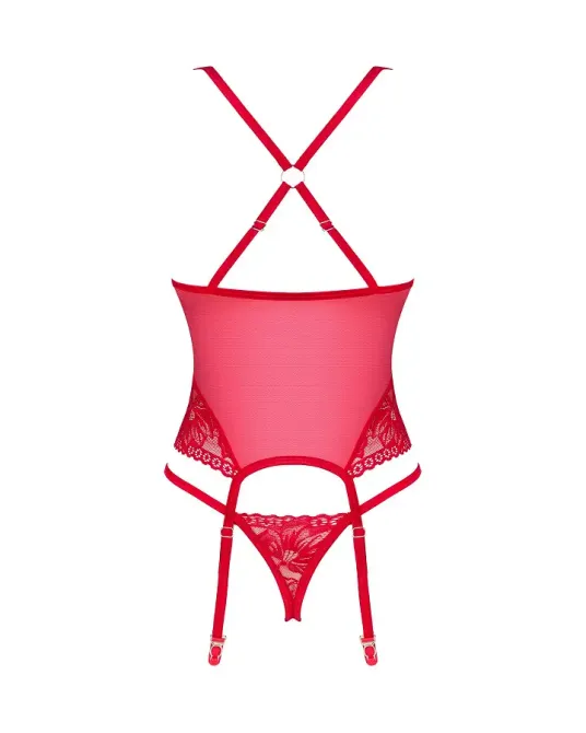 Прозорий корсет Obsessive Lacelove corset XS/S Red, мереживо, підв’язки для панчіх Львів - фото 4