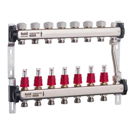 Колектор з витратомірами та термостатичними клапанами з байпасом Roho R814-07 - 1"х 7 вих. (RO0050) Київ