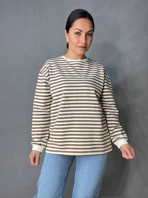 Лонгслів жіночий TEXTURE 1255 реглан смугастий трикотажний оверсайз крій, бежевий, one size Київ - фото 1