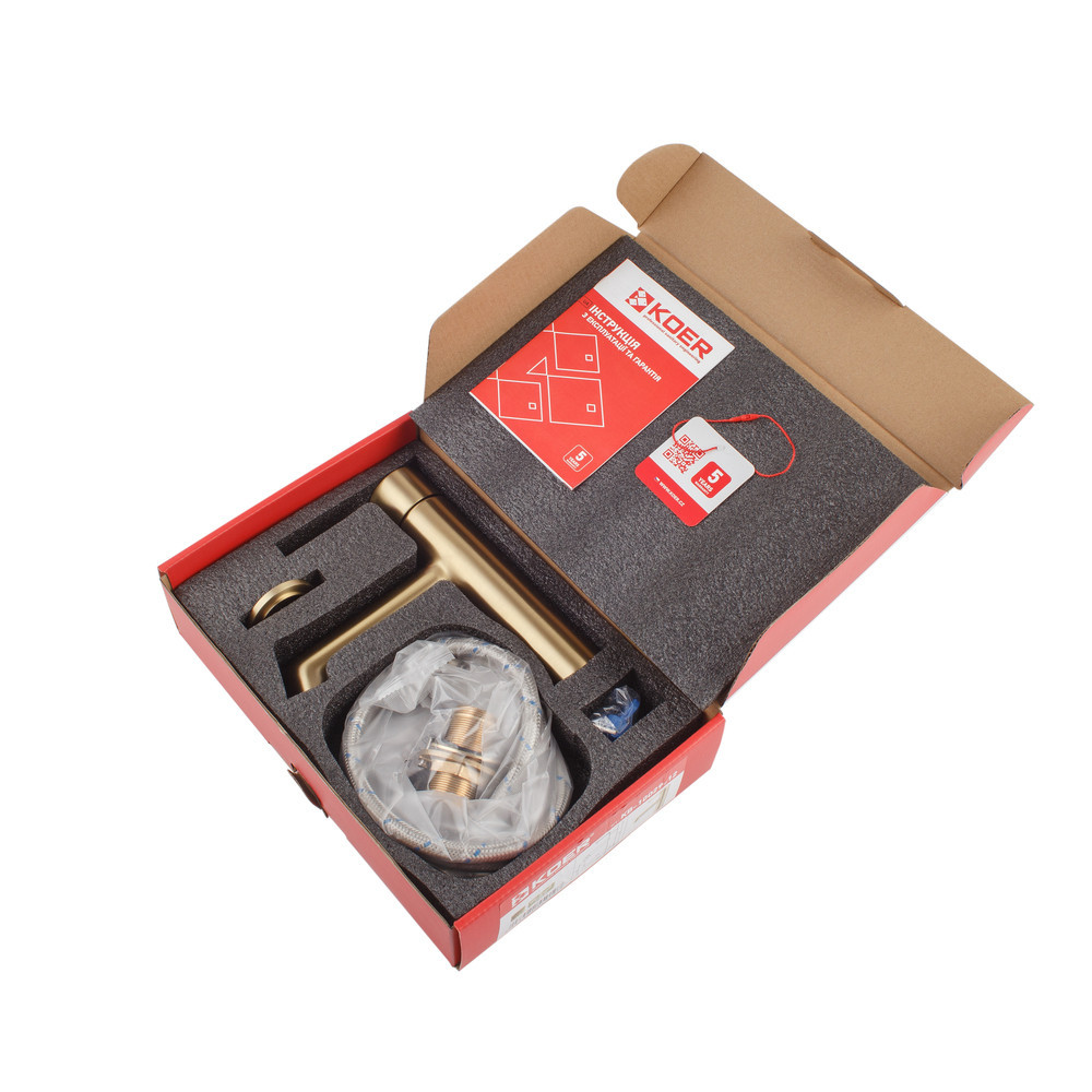 Смеситель для умывальника Koer KB-10029-12 матовое золото KR5501 Харьков - изображение 4