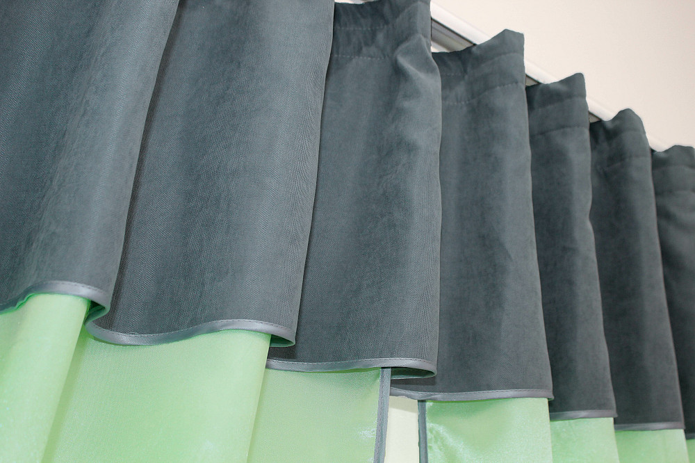 Кухонні штори VR-Textil № 073к з ламбрекеном і підхватами салатовий з сіро-блакитним 290х170 см (52-0273) Київ - фото 4