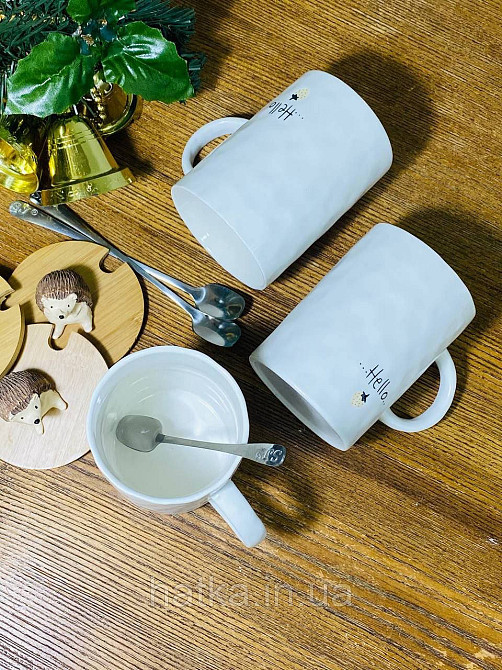 Кухоль чашка кераміка з кришкою і ложкою Olens "Їжачок" 400 мл білий з їжачком Київ - фото 5
