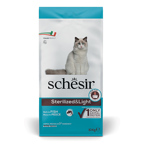 Schesir Cat Sterilized & Light ШЕЗИР СТЕРИЛИЗОВАННЫЕ ЛАЙТ РИБА сухой монопротеиновый корм для стерилизованных кошек и кастрированных котов, для котов  Киев - изображение 1