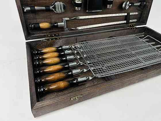 Подарунковий набір шампурів в дерев'яному кейсі для пікніка ПРЕМІУМ, ручної роботи (шампура і аксесуари) HAPPY DAYS Тернопіль