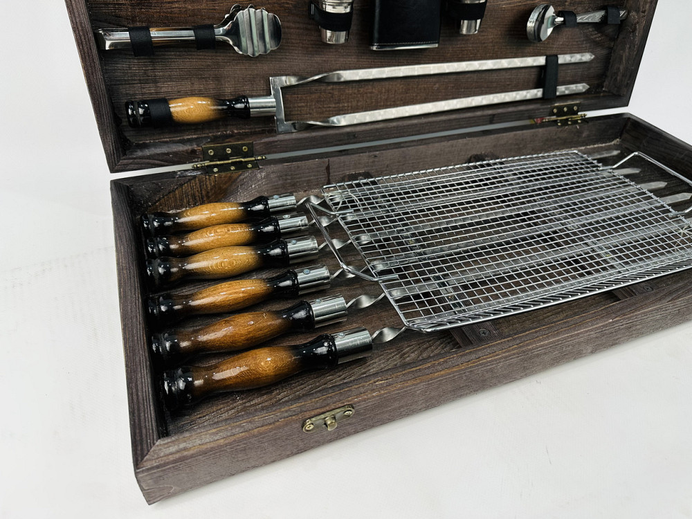 Подарунковий набір шампурів в дерев'яному кейсі для пікніка ПРЕМІУМ, ручної роботи (шампура і аксесуари) HAPPY DAYS Тернопіль - фото 2