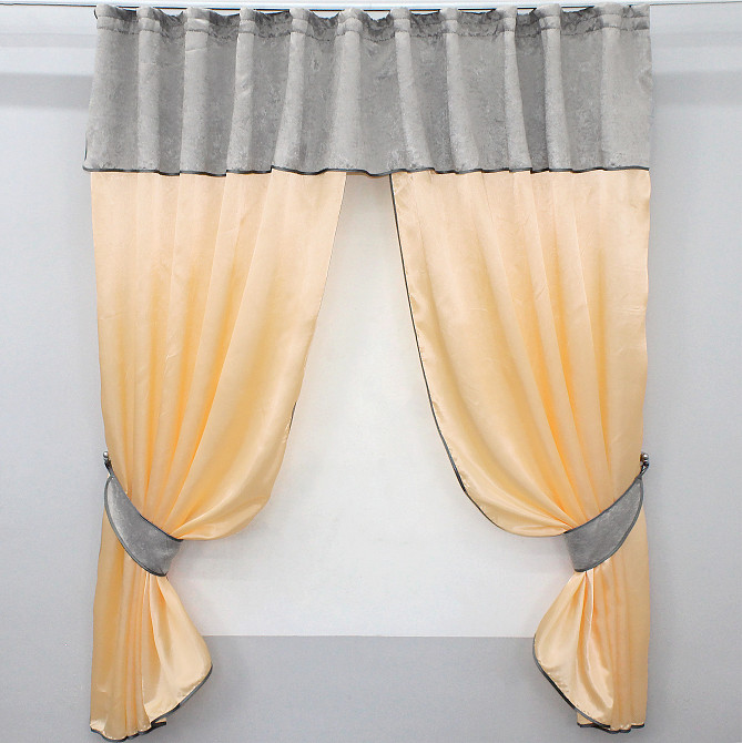 Кухонные шторы VR-Textil № 073к с ламбрекеном и подхватами персиковый с серым 270х170 см (52-0202) Киев - изображение 1