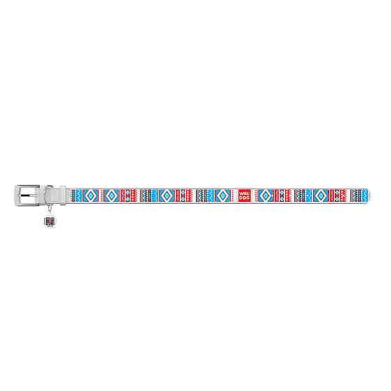 Нашийник для собак шкіряний WAUDOG Design з QR паспортом, малюнок "Етно", XL, Ш 35 мм, Дов 46-59 см, білий Київ