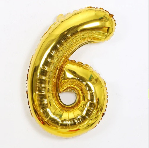 Шарик цифра 6 фольгированная 16 дюймов золотистый Киев - изображение 1