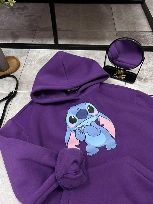 Женское уютное теплое худи оверсайз с милым принтом трехнитка Тедди + трехнитка с начесом пенье Одесса - изображение 4