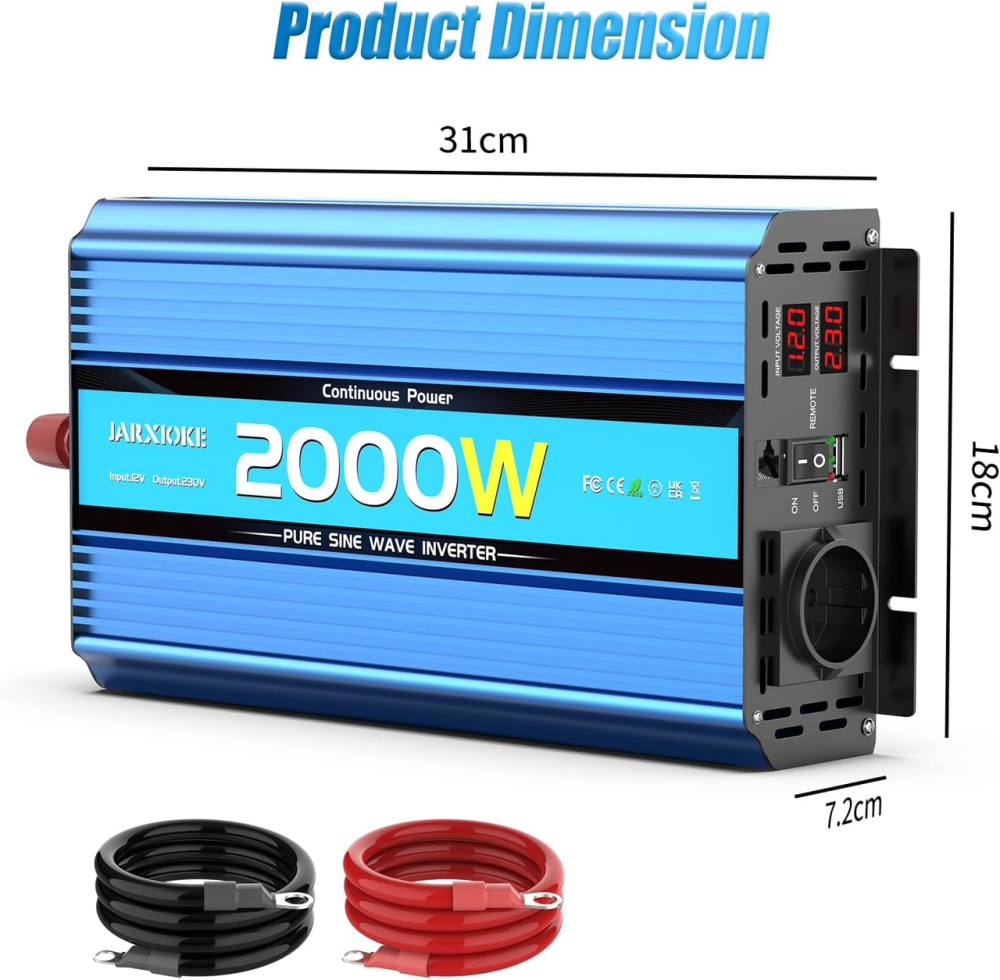 Інвертор 2200 W з чистою синусоїдою 2000W, перетворювач напруги 12 В - 230 В з 2 розетками змінного струму, USB-портами Київ - фото 7