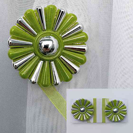 Магніти для штор і гардин Хризантема набір 2 шт Оливковий з сріблястим (81-300) Київ