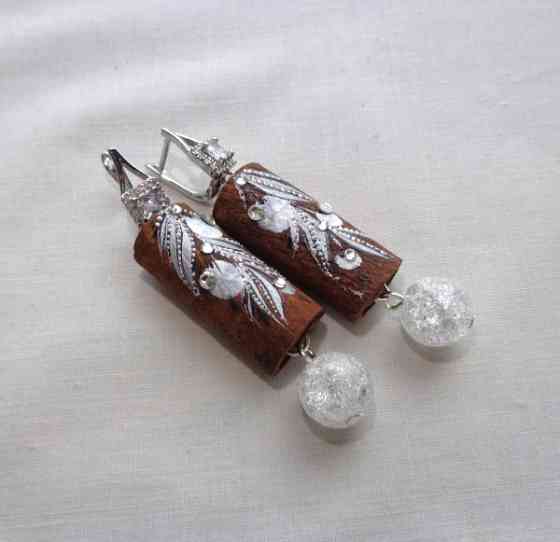 Серьги ручной работы из дерева корицы 